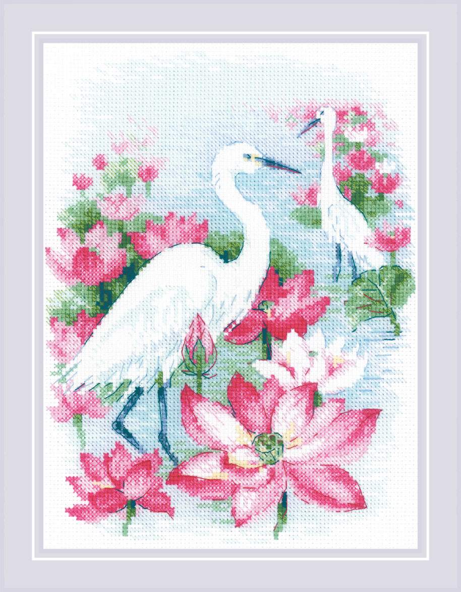 Riolis Cross Stitch - Lotus Field - Herons